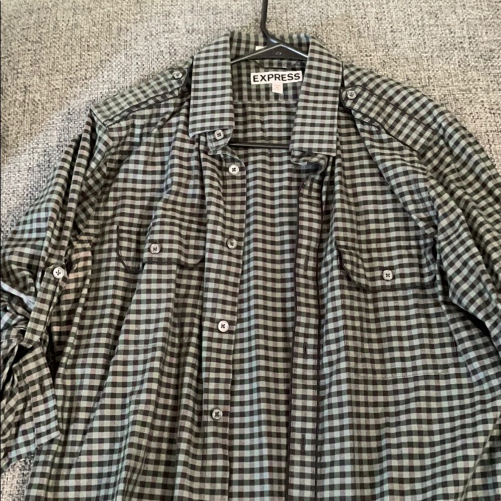 Express green/black fitted button down shirt